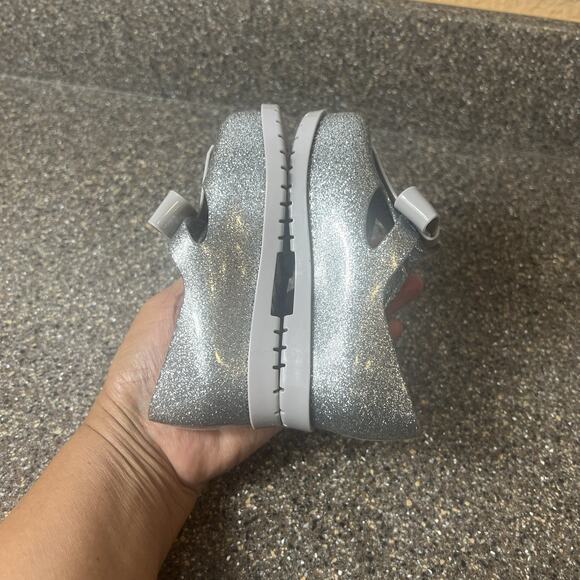 Mini Melissa Kids Little Girl Toddler Sz 7 Silver Glitter Bow Tassel Rubber Shoe - Picture 6 of 10
